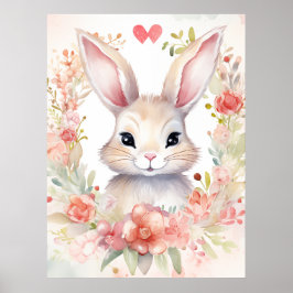 Póster Conejo con corona de flores