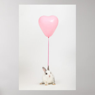 Póster Conejo con el globo rosado