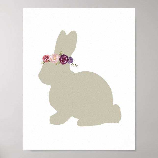 Póster Conejo con Flores en la Cabeza Pintura de Animal (Frente)