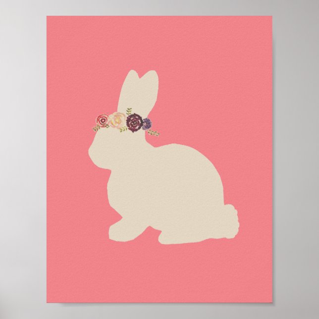 Póster Conejo con Flores Tocado Pintura Animal Poste (Frente)