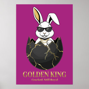 Póster Conejo con gafas geniales, Oro, agrietado, real