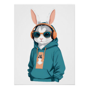 Póster Conejo con Hoodie Funny Personaje Animal De Guay
