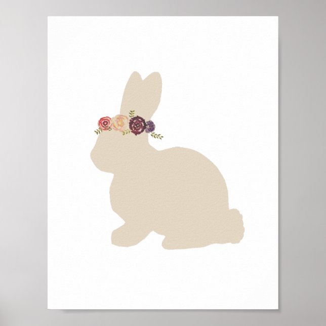 Póster Conejo con pintura de animal de tocado de flores (Frente)