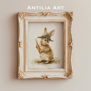 Póster Conejo con pintura de zanahoria Rústica de Conejo 