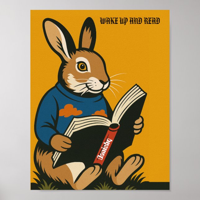 Póster Conejo Con Un Libro — ¡Despierta Y Lee! (Frente)