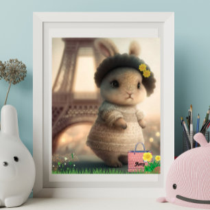 Póster Conejo con vestido blanco Torre Eiffel Personaliza