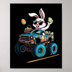 Póster Conejo conduciendo camión monstruo para niños niña