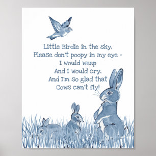 Póster Conejo conejo conejo conejo azul y blanco, niño ri