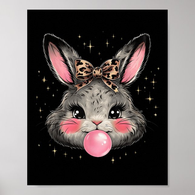 Póster Conejo Conejo Conejo Face Leopardo Coquette Bow Ea (Frente)