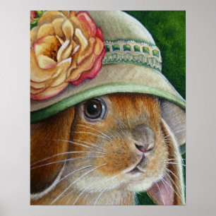Póster Conejo conejo conejo pardo en primavera Bonnet Art