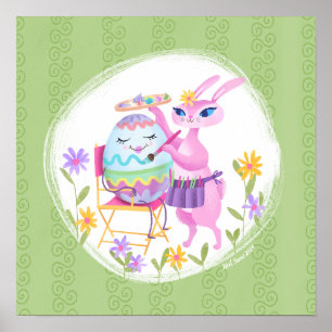 Póster Conejo conejo conejo rosa de pascua y huevo  