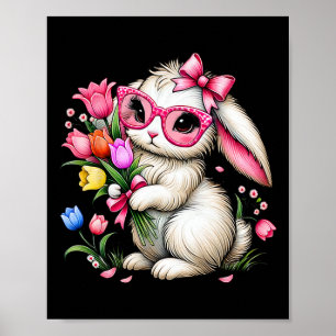 Póster Conejo conejo pascua Tulip Spring Flores Floral Wo