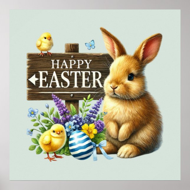 Póster Conejo Cute Happy Easter (Frente)