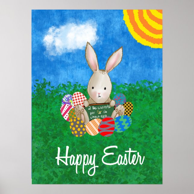 Póster Conejo Cute Vendiendo Huevos De Pascua Para Zanaho (Frente)