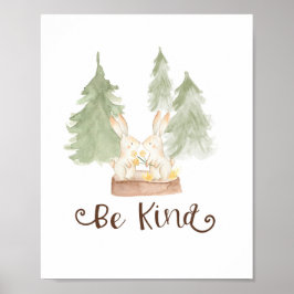 Póster Conejo de Acuarela Amigos del Bosque Sé Amable Gua