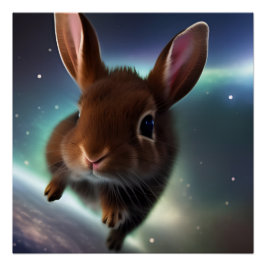 Póster Conejo De Bebés Corriendo En El Espacio
