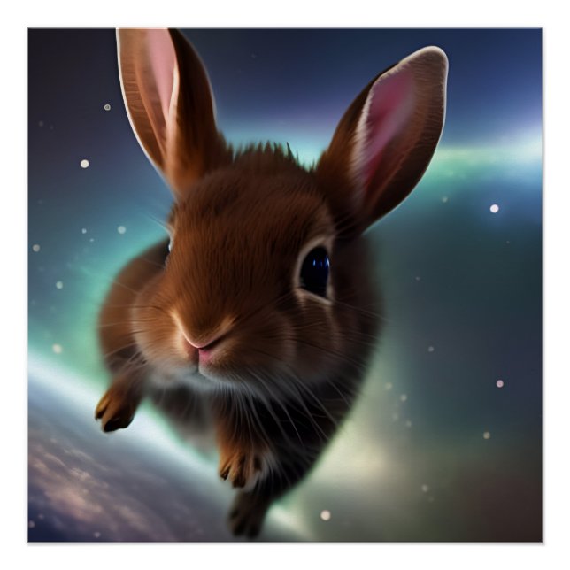 Póster Conejo De Bebés Corriendo En El Espacio (Anverso)