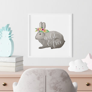 Póster Conejo de Boho acuarela salvaje y libre