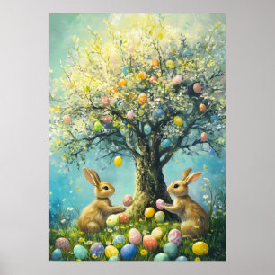 Póster Conejo de Caza de Huevos de Semana Santa