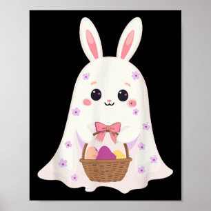 Póster Conejo de cesta de huevo de conejo fantasma lindo