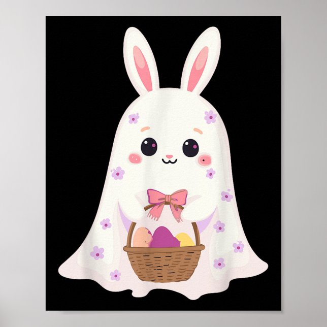 Póster Conejo de cesta de huevo de conejo fantasma lindo  (Frente)