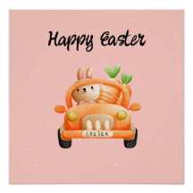 Conejo de chofer Feliz Pascua en rosa