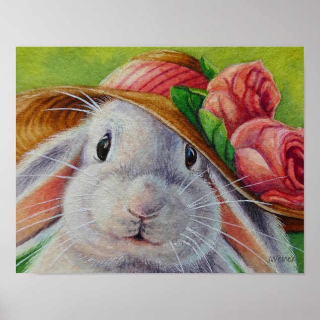 Póster Conejo de conejo blanco en primavera Bonnet Art 11 (Frente)