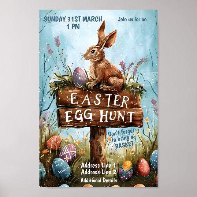 Póster Conejo de conejo de pascua - Caza de huevos de pas (Frente)