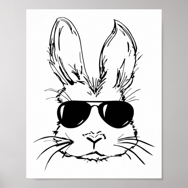 Póster Conejo de conejo lindo Cara Tejido de tinta de ojo (Frente)