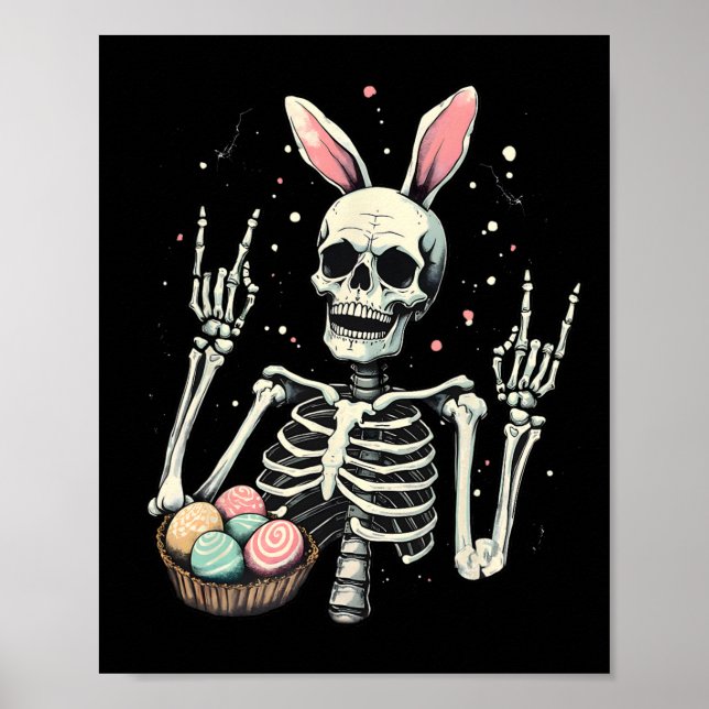 Póster Conejo de esqueleto de Pascua Roca Mano Rocker Niñ (Frente)