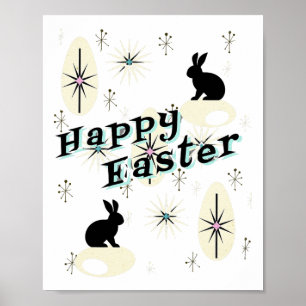 Póster Conejo de estilo moderno Happy Easter Retro Mid Ce