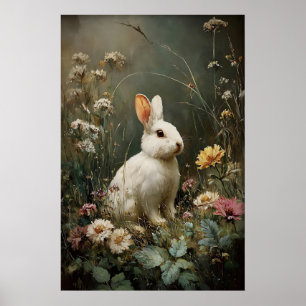 Póster Conejo de Flor Antigua Impresión, Granja de Conejo