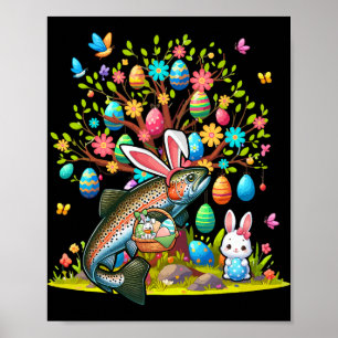 Póster Conejo de huevos de Pascua de trucha pez disfraz d
