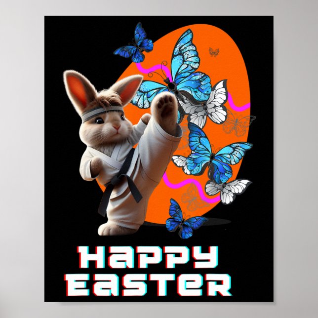 Póster Conejo de Karate de Pascua  (Frente)