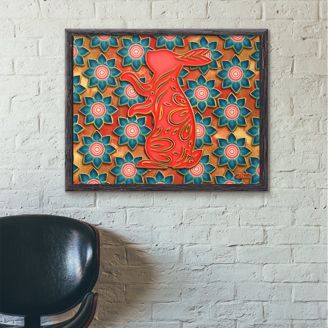 Póster Conejo de papel Azul Oro Rojo Año Nuevo Chino (Subido por el creador)