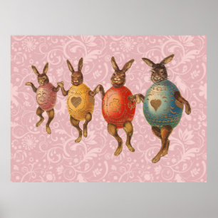 Póster Conejo de Pascua bailando huevos