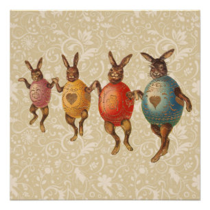 Póster Conejo de Pascua bailando huevos