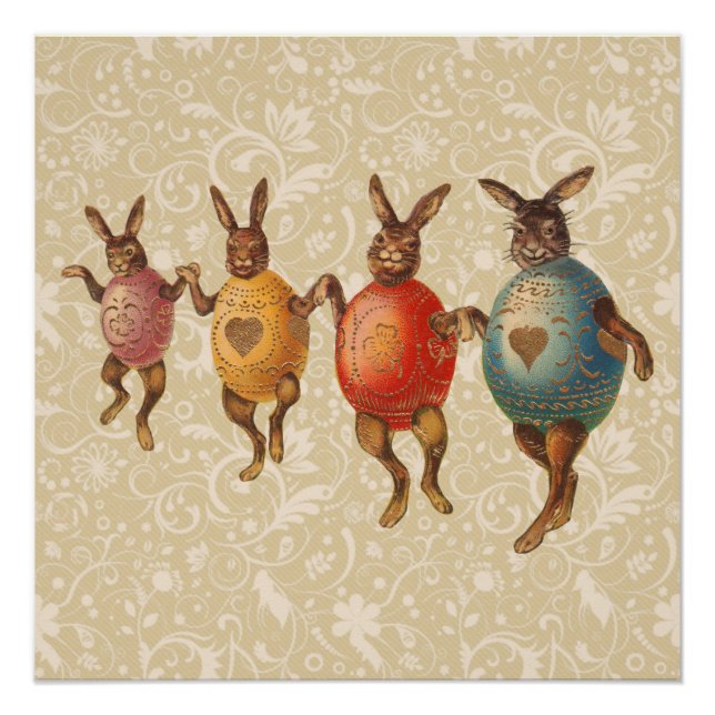 Póster Conejo de Pascua bailando huevos (Anverso)