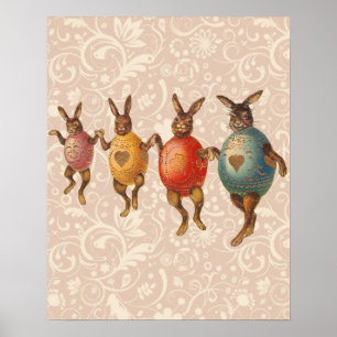 Póster Conejo de Pascua bailando huevos