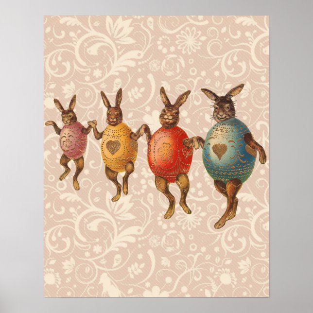 Póster Conejo de Pascua bailando huevos (Frente)