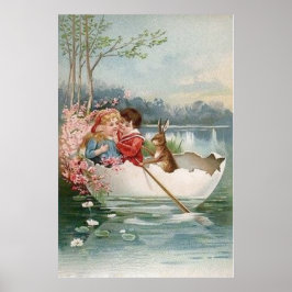 Póster Conejo de Pascua Barco Joven Pareja Paisaje