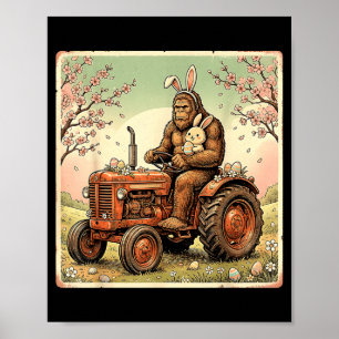Póster Conejo de Pascua bigfoot tractor divertido primave