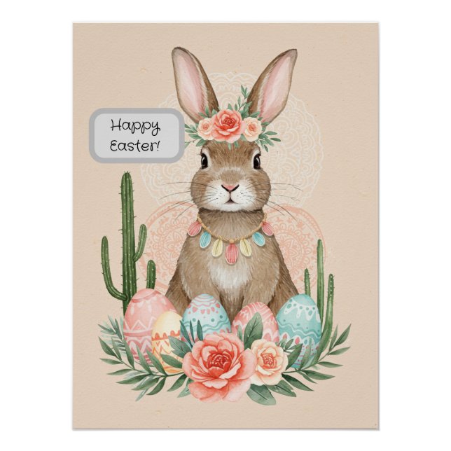Póster Conejo de Pascua Boho Imprimible Caprichoso Pastel (Anverso)
