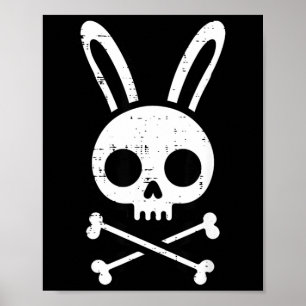 Póster Conejo de Pascua Calavera Cruz Huesos Conejo Goth