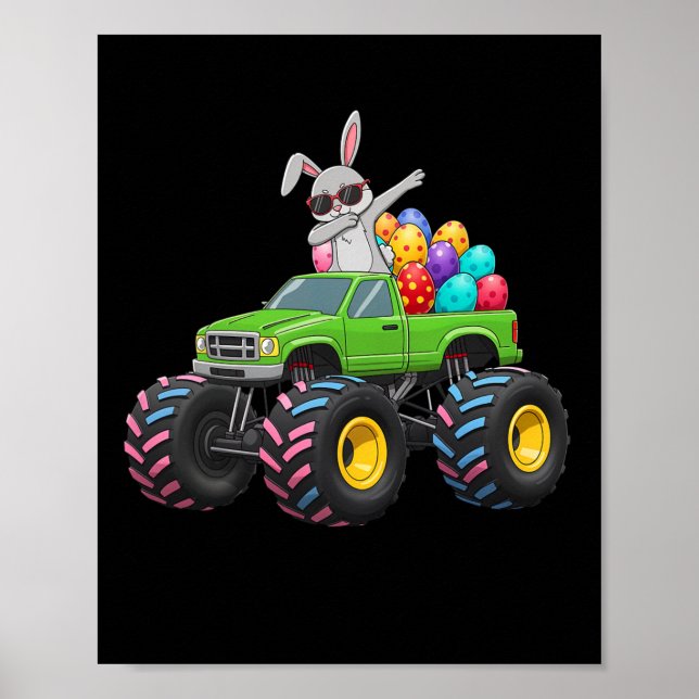 Póster Conejo de Pascua Camión Monstruo Dabbing Huevos de (Frente)