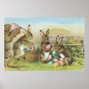 Póster Conejo de Pascua Campo de Huevo Pintado de Colores