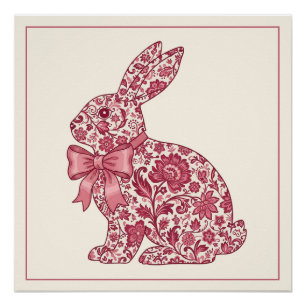 Póster Conejo de Pascua Chinoiserie Rosa y Crema