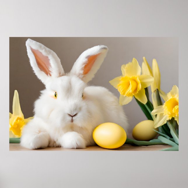 Póster Conejo de Pascua con Daffodils y Huevos de Pascua (Frente)