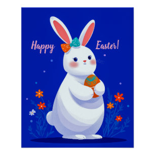 Póster Conejo de Pascua con fondo azul