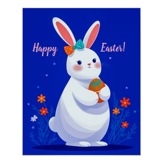 Póster Conejo de Pascua con fondo azul  (Anverso)